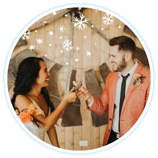 Bride and groom with churros at their wedding